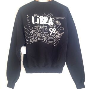 GOOD AMERICAN‎ black boyfriend for LIBRA zodiac crewneck sweatshirt, Sz XS, NWT